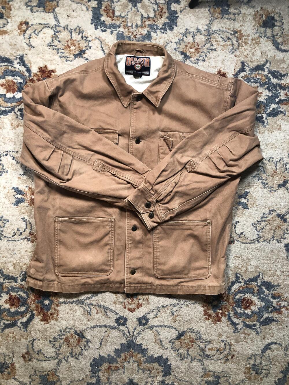 Duluth Trading Jacket Mens Large Brown Canvas Workwear Utility Chore Coat Cotton